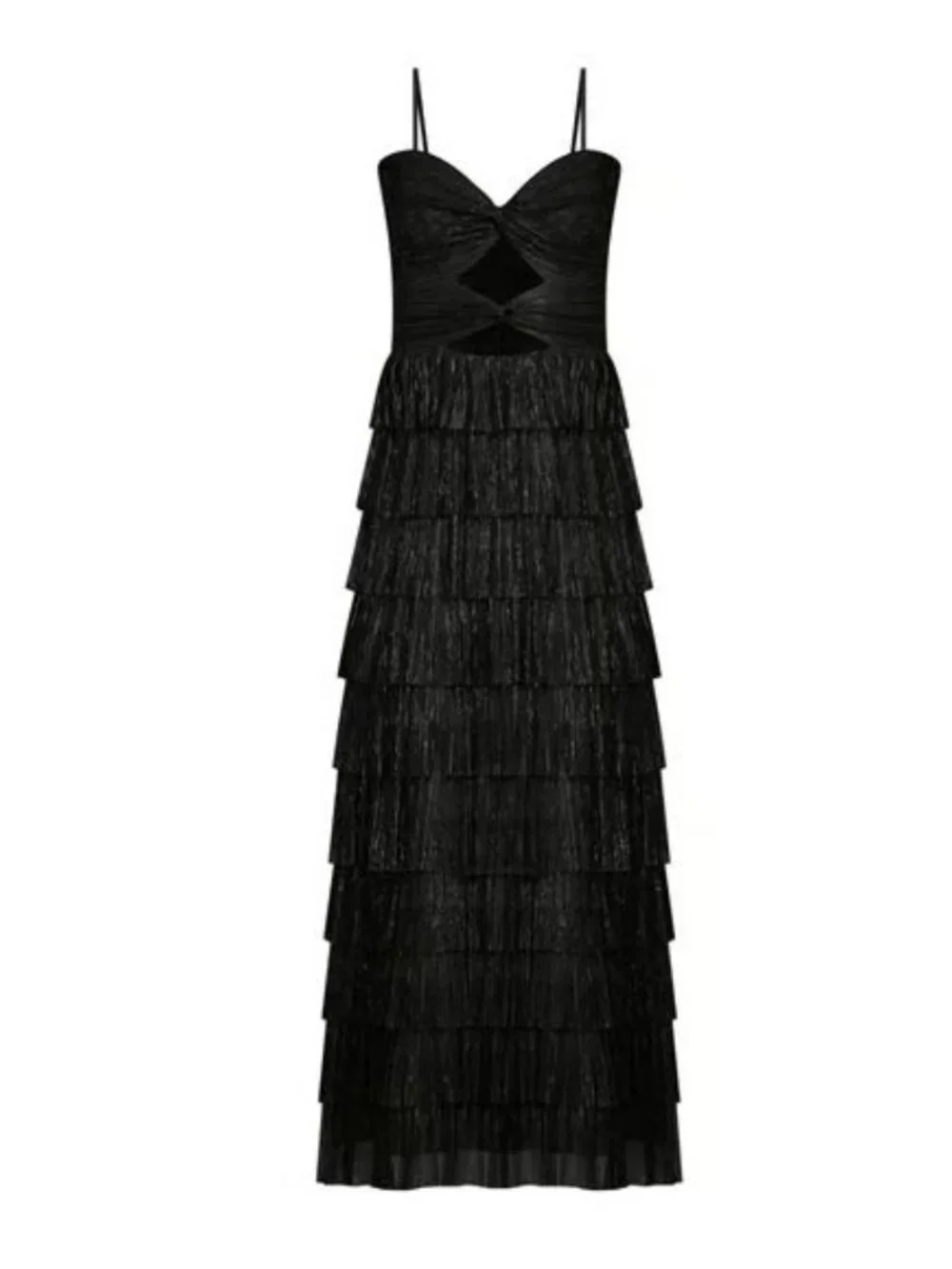 Gianni Bini Grace DRESS Sz 6 Metallic Plisse Sweetheart Neck Cut-Out Tiered NEW - Picture 6 of 11